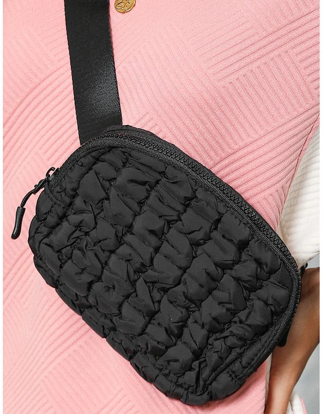 Black Quilted Puffer Belt Bag Fanny Pack