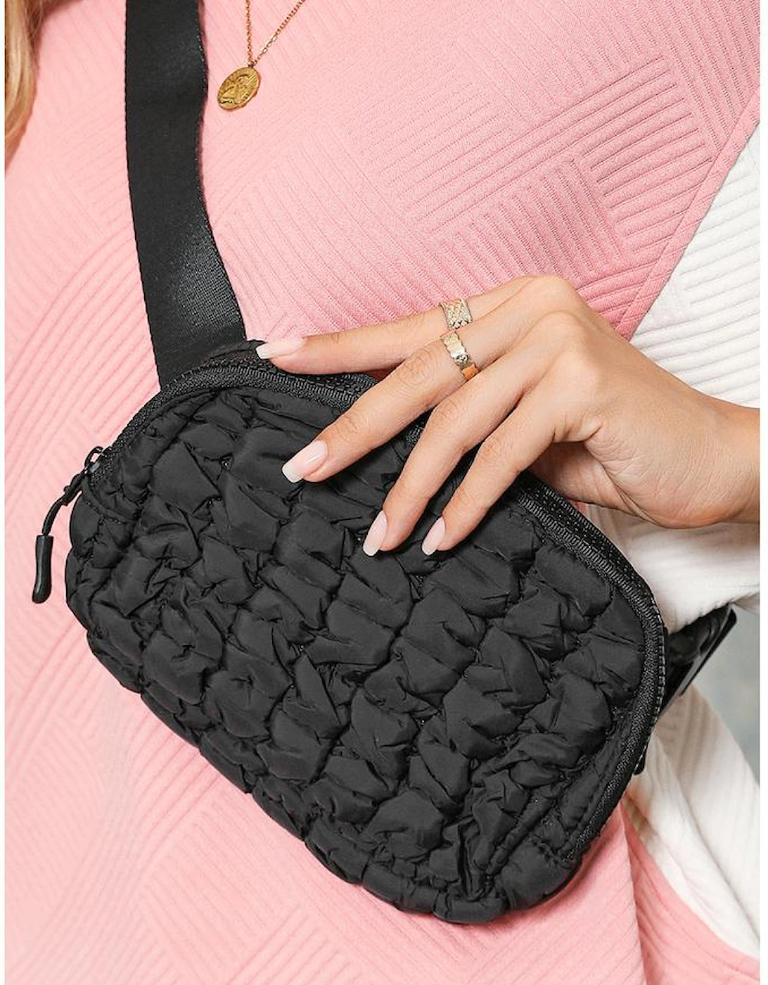 Black Quilted Puffer Belt Bag Fanny Pack