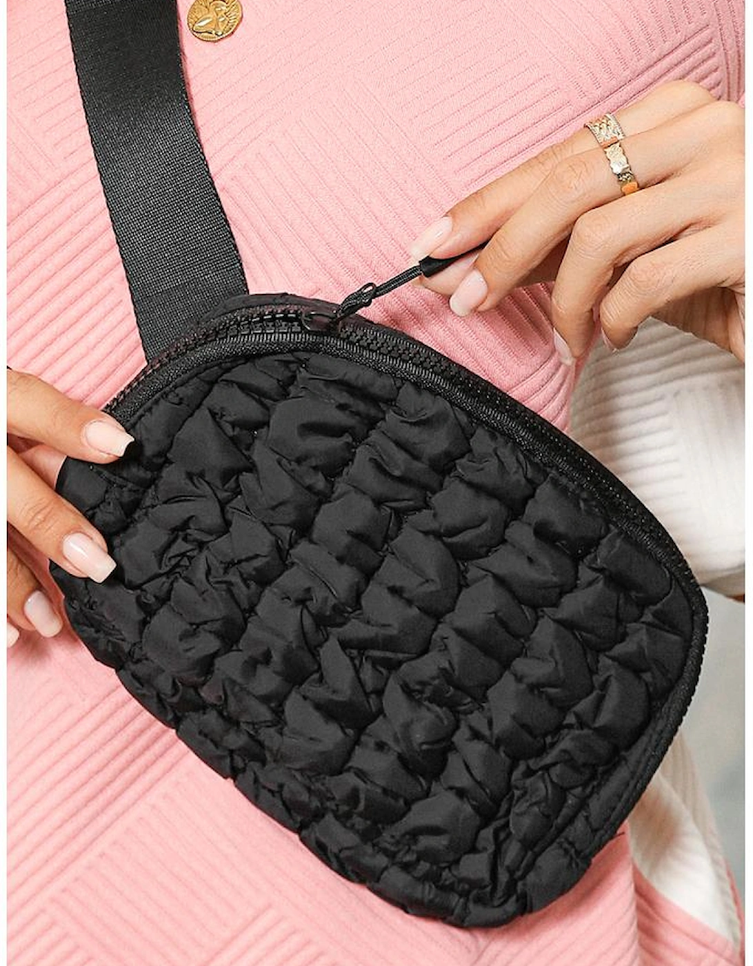 Black Quilted Puffer Belt Bag Fanny Pack