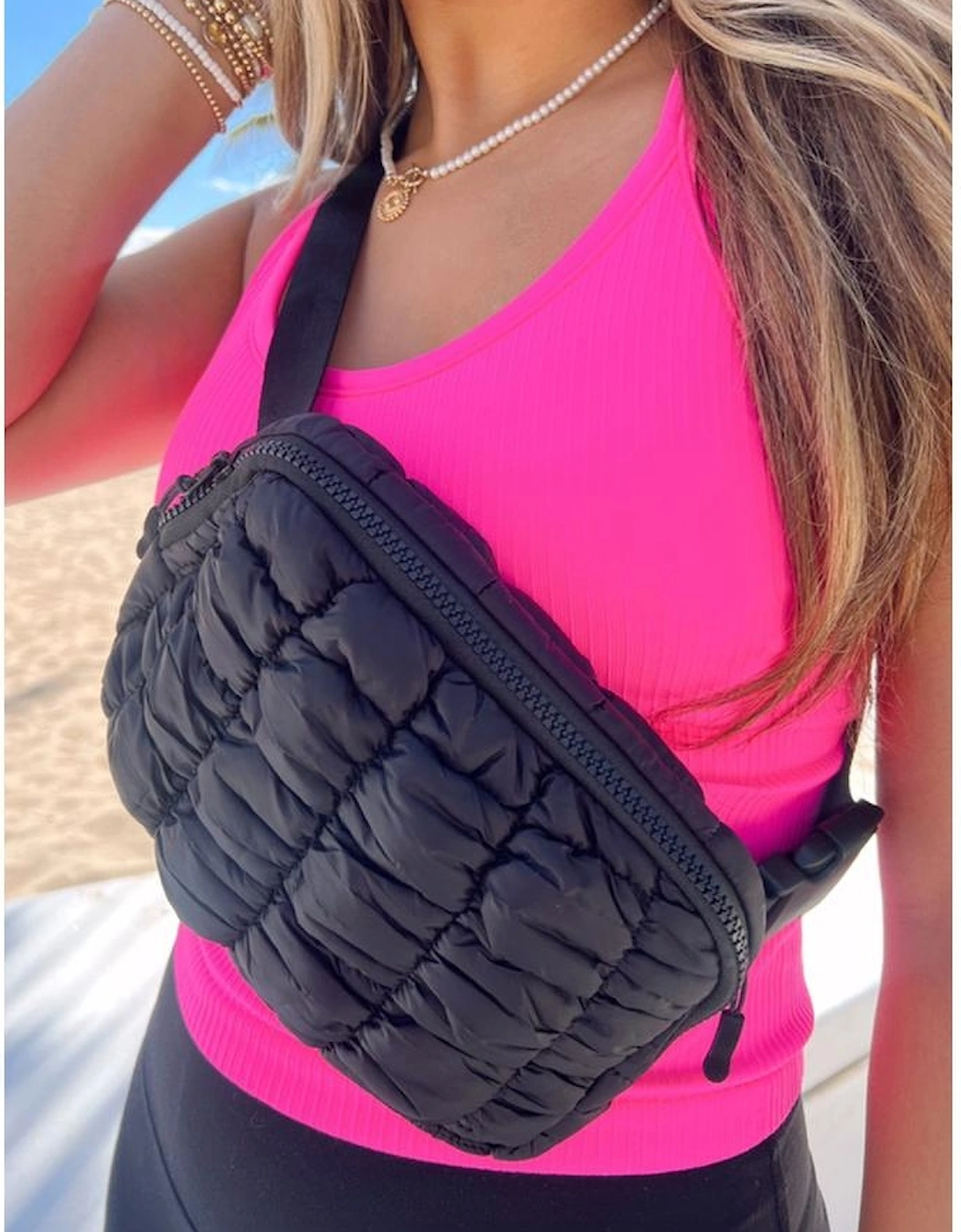 Black Quilted Puffer Belt Bag Fanny Pack