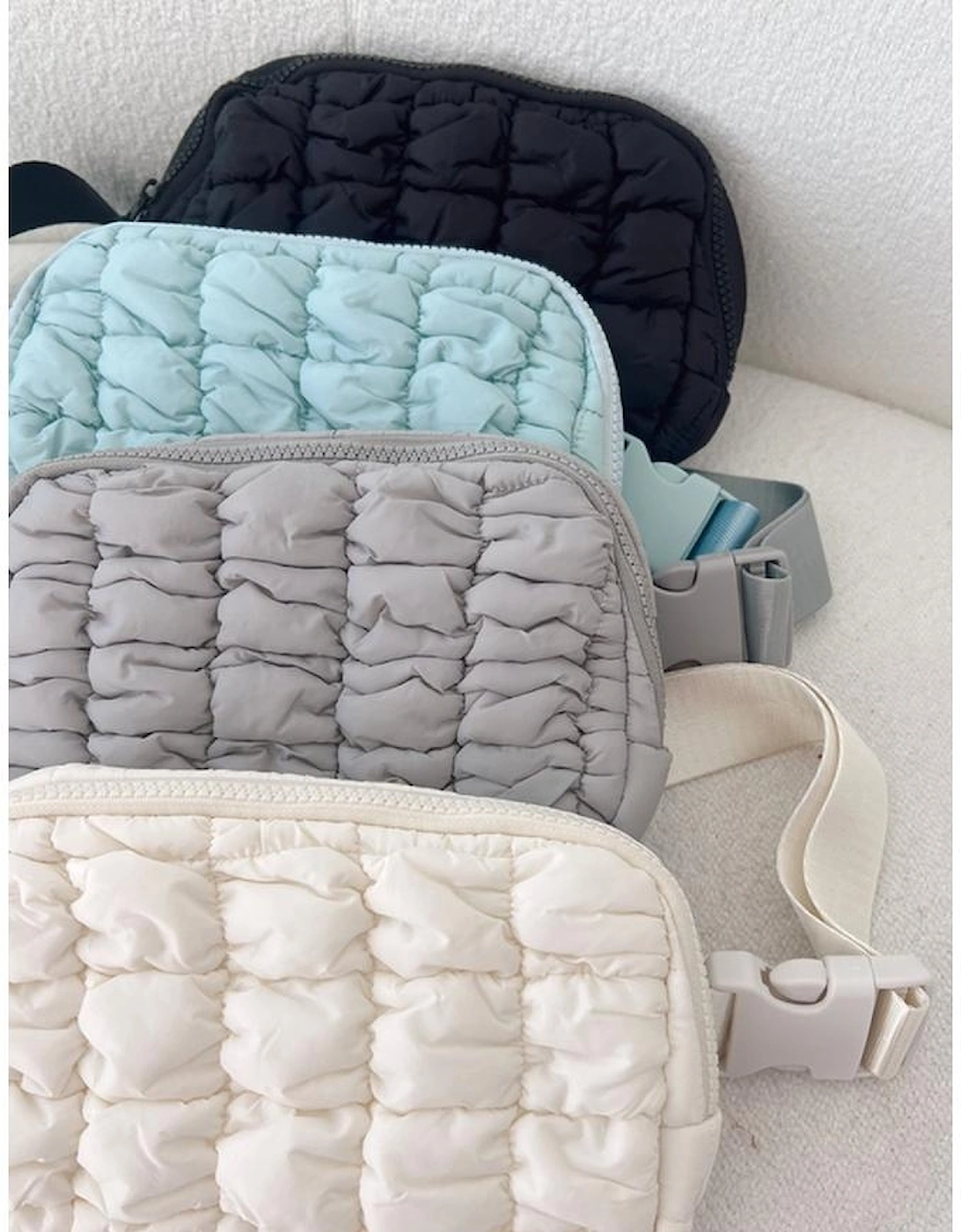 Black Quilted Puffer Belt Bag Fanny Pack