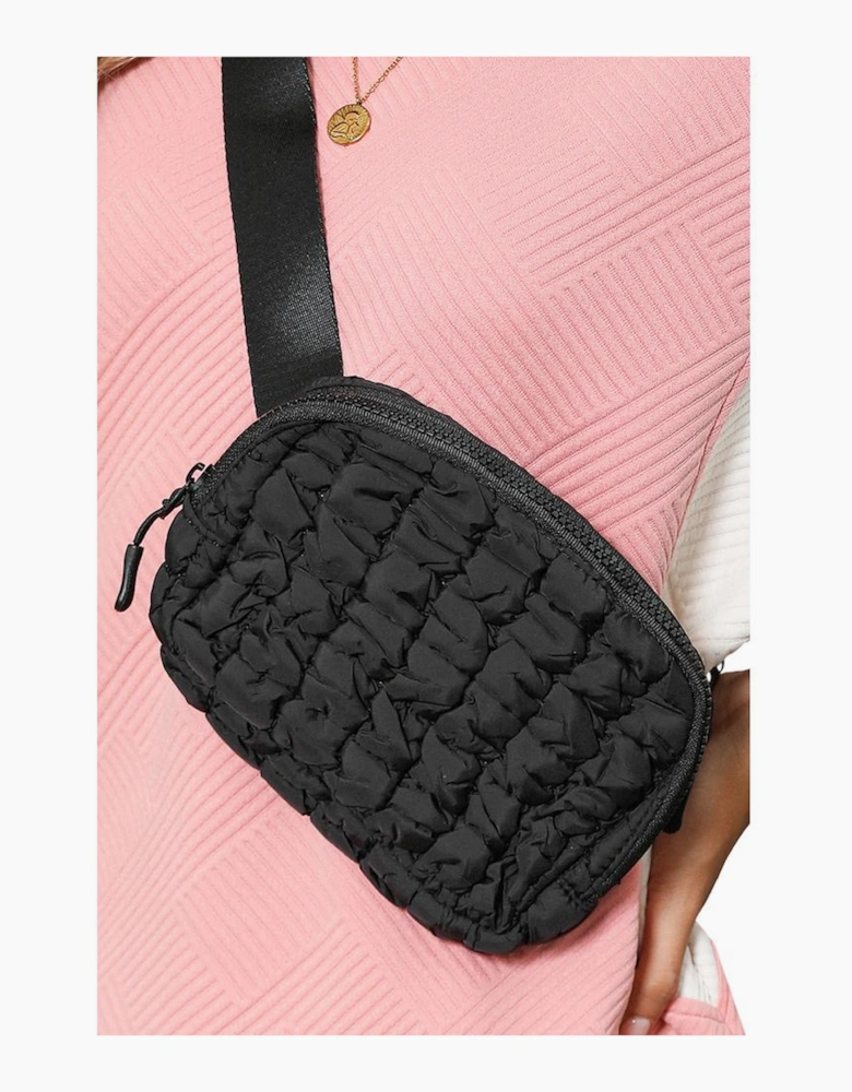 Black Quilted Puffer Belt Bag Fanny Pack