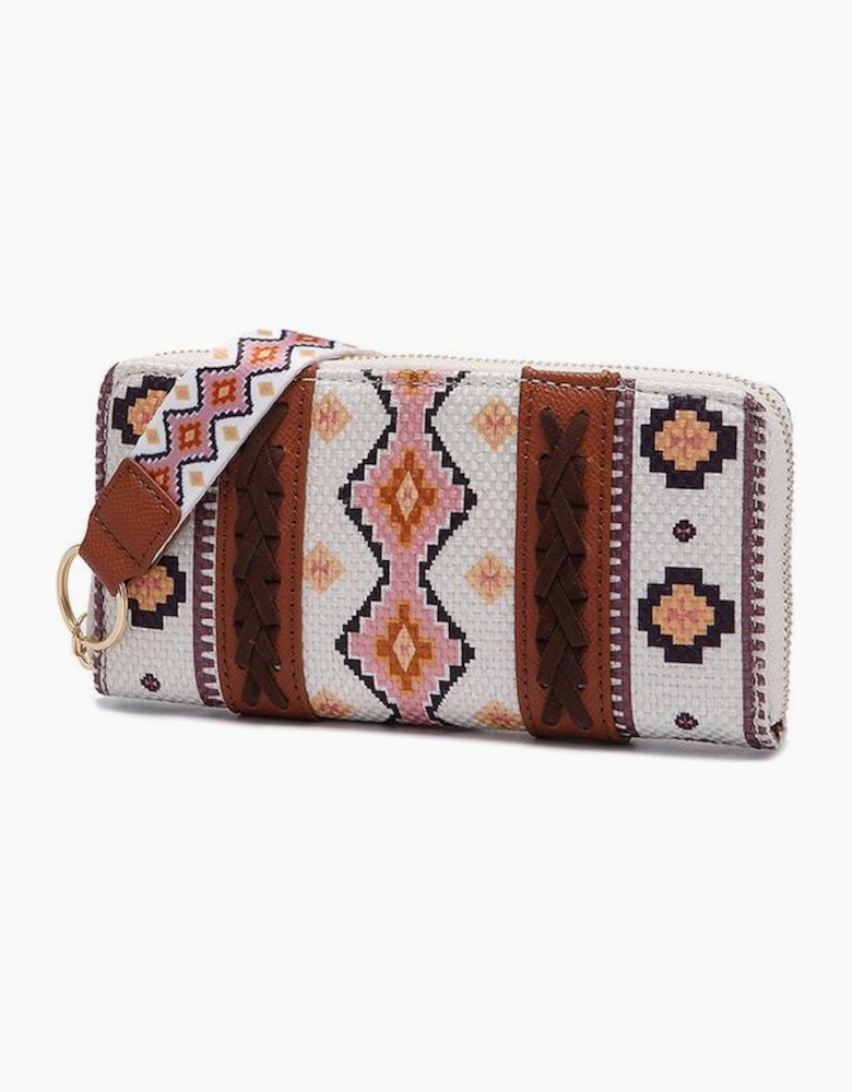 White Western Aztec Print PU Leather Wristlet Wallet