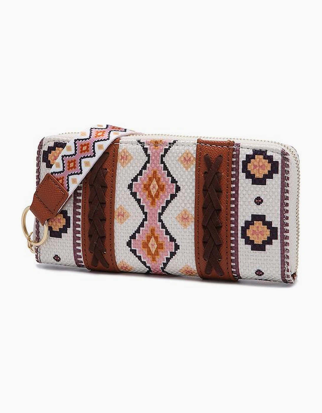 White Western Aztec Print PU Leather Wristlet Wallet