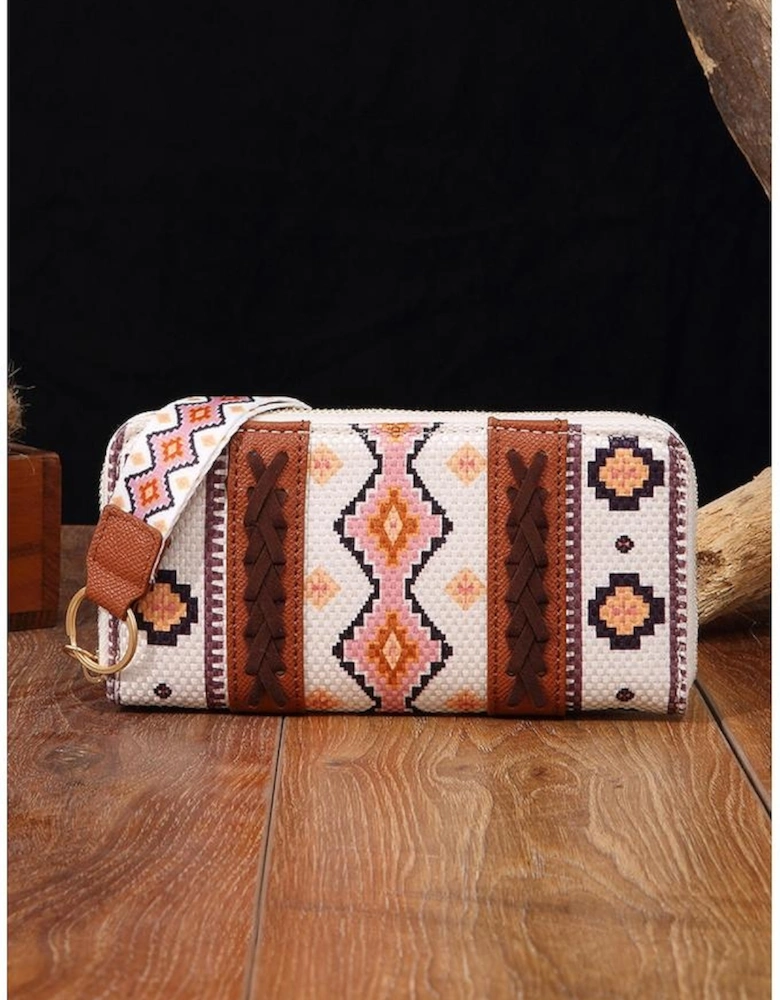 White Western Aztec Print PU Leather Wristlet Wallet