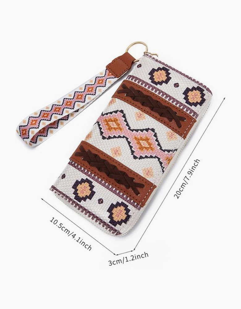 White Western Aztec Print PU Leather Wristlet Wallet