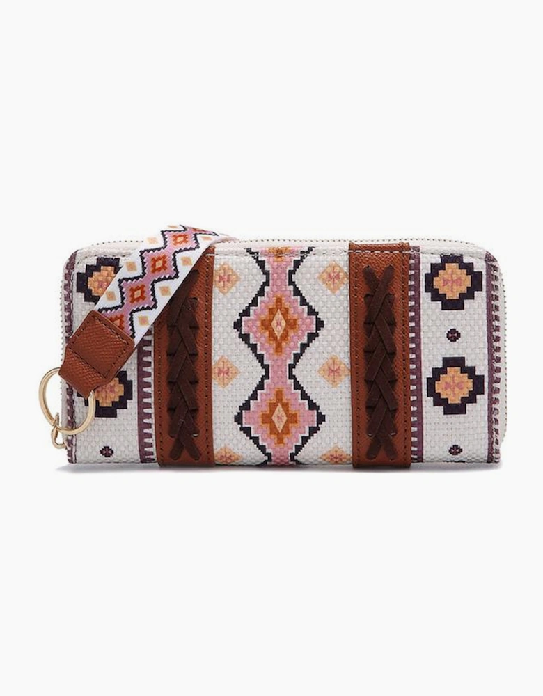 White Western Aztec Print PU Leather Wristlet Wallet