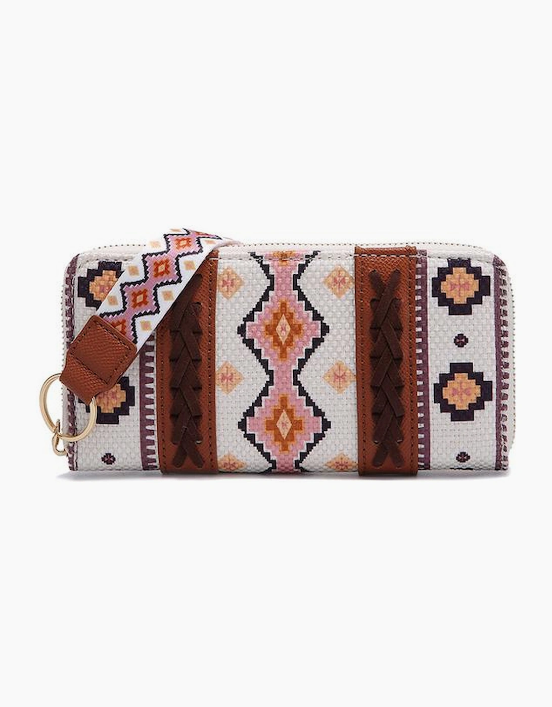 White Western Aztec Print PU Leather Wristlet Wallet
