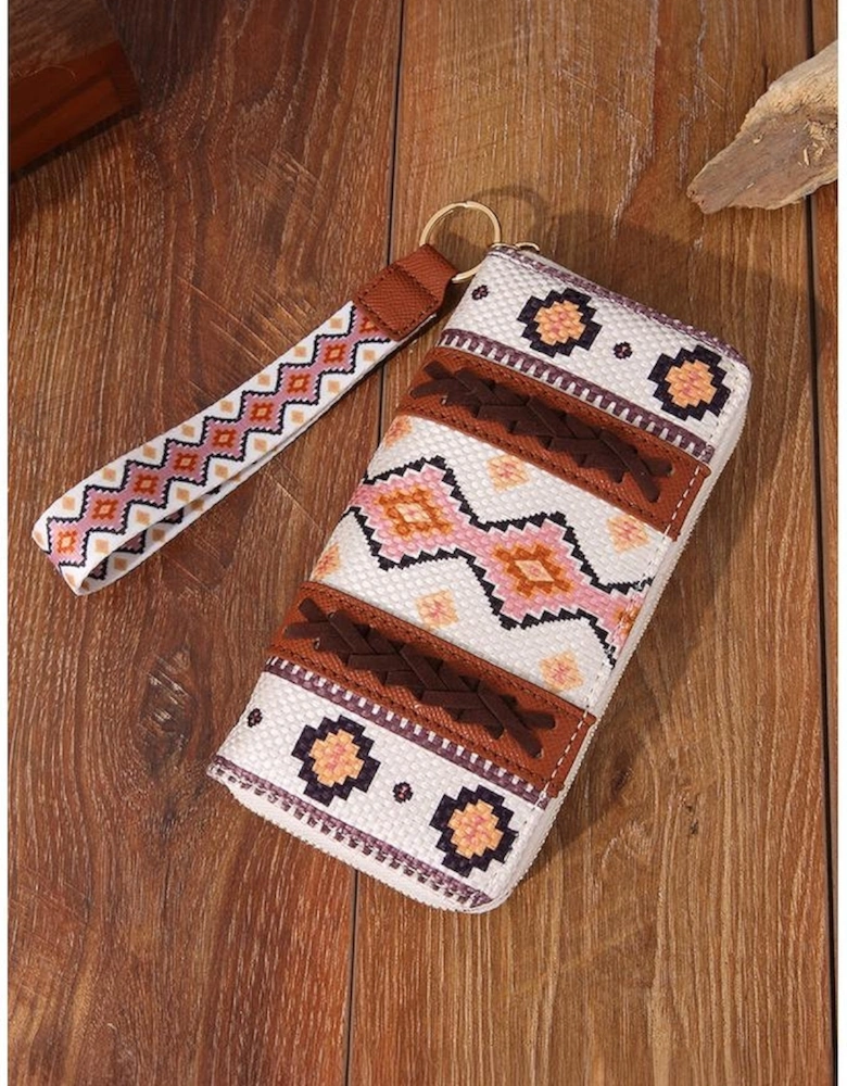 White Western Aztec Print PU Leather Wristlet Wallet