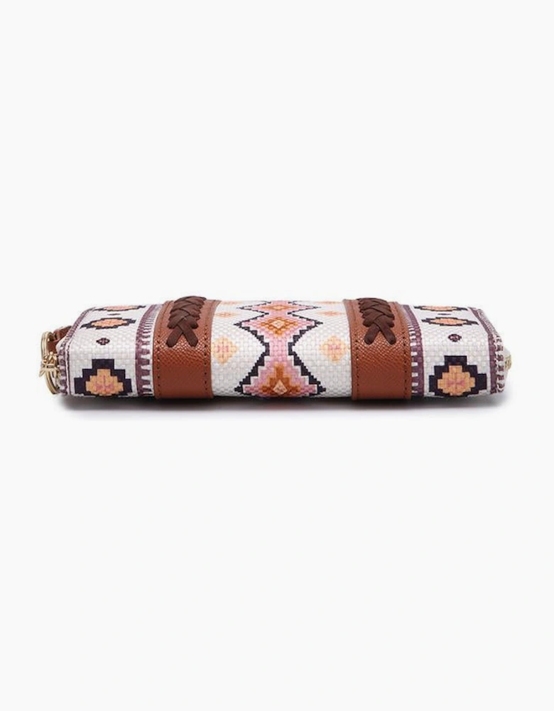 White Western Aztec Print PU Leather Wristlet Wallet