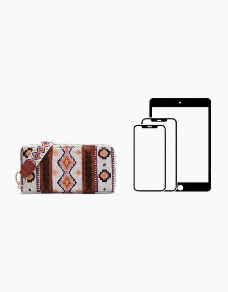 White Western Aztec Print PU Leather Wristlet Wallet