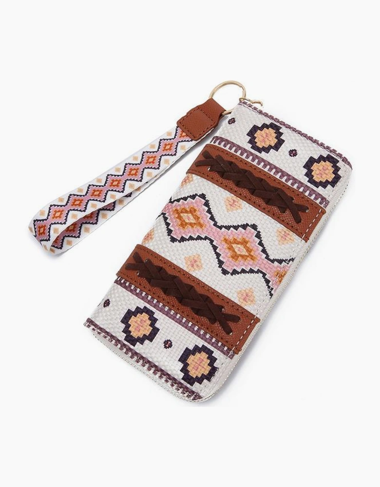 White Western Aztec Print PU Leather Wristlet Wallet