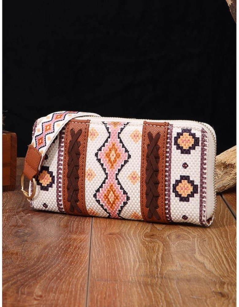 White Western Aztec Print PU Leather Wristlet Wallet