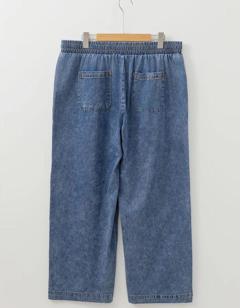Dusk Blue Plus Size Drawstring High Waist Straight Leg Jeans