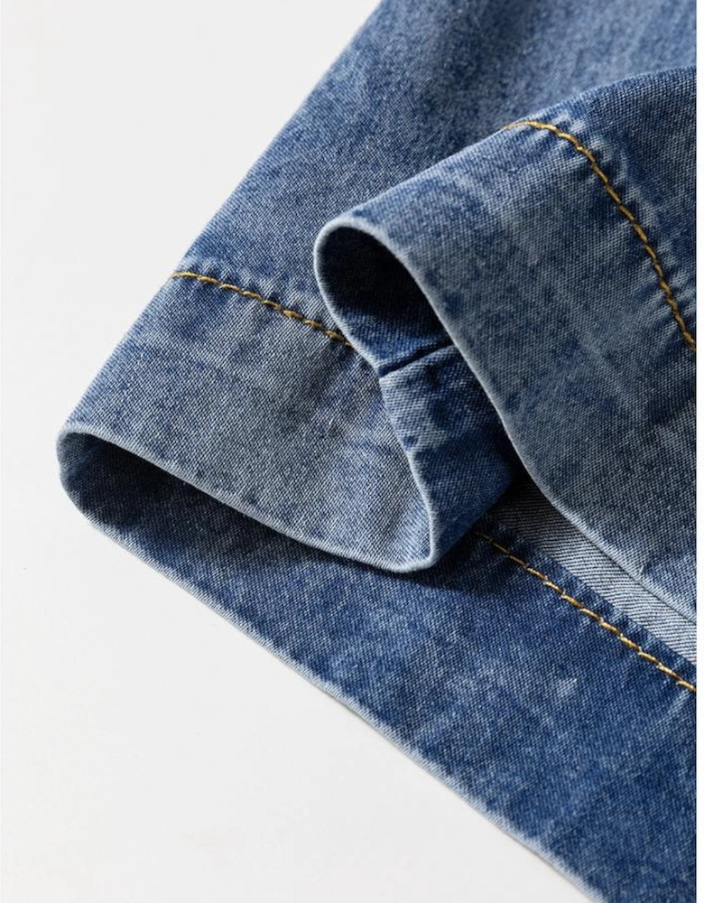 Dusk Blue Plus Size Drawstring High Waist Straight Leg Jeans