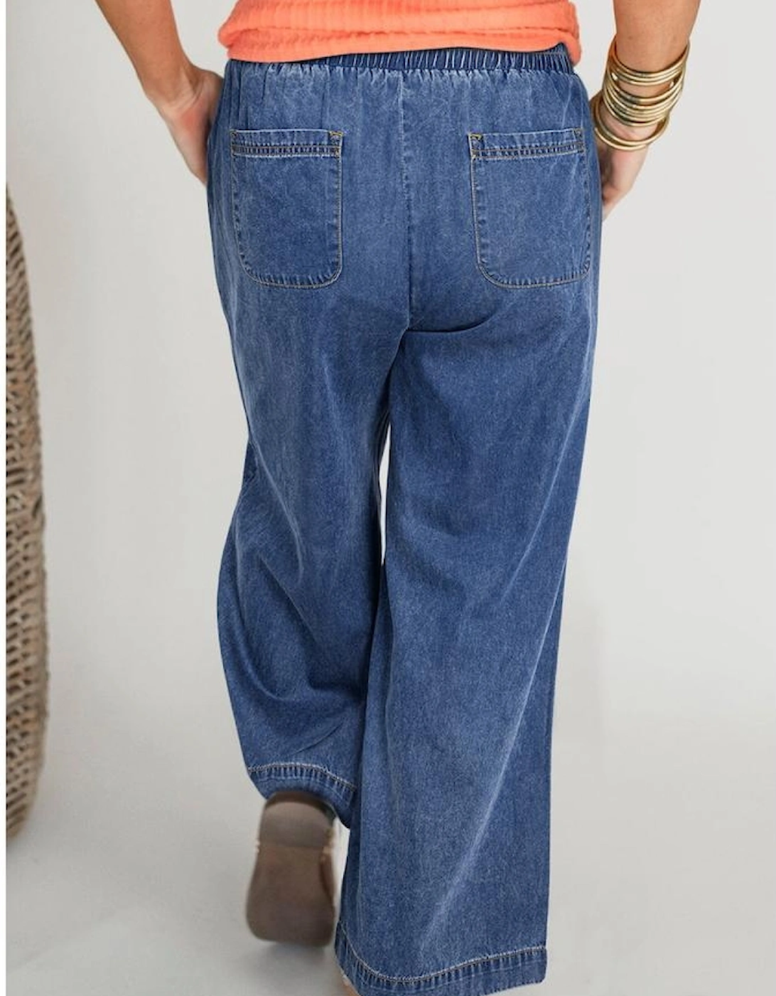 Dusk Blue Plus Size Drawstring High Waist Straight Leg Jeans