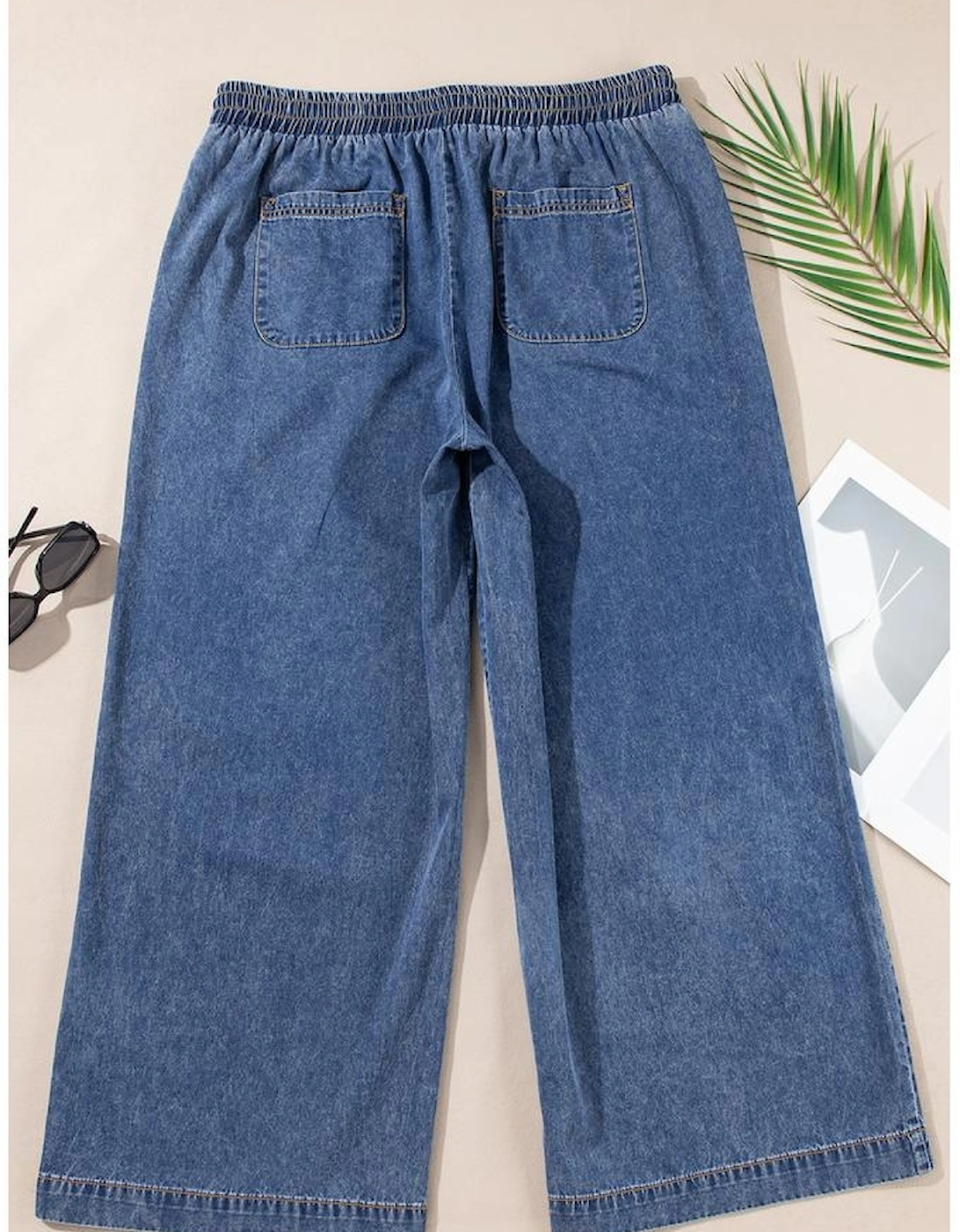 Dusk Blue Plus Size Drawstring High Waist Straight Leg Jeans