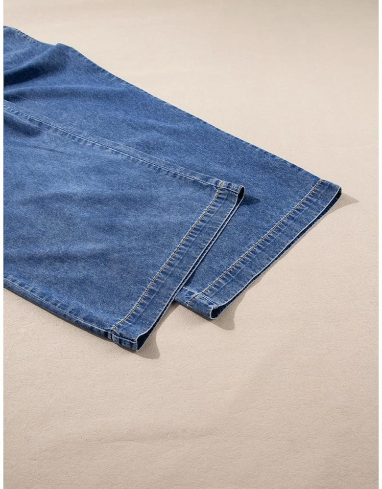 Dusk Blue Plus Size Drawstring High Waist Straight Leg Jeans