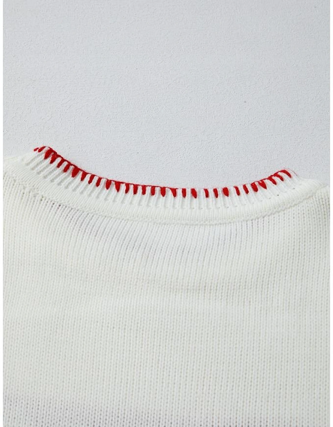 White Bow Pattern Contrast Trim Christmas Loose Graphic Sweater