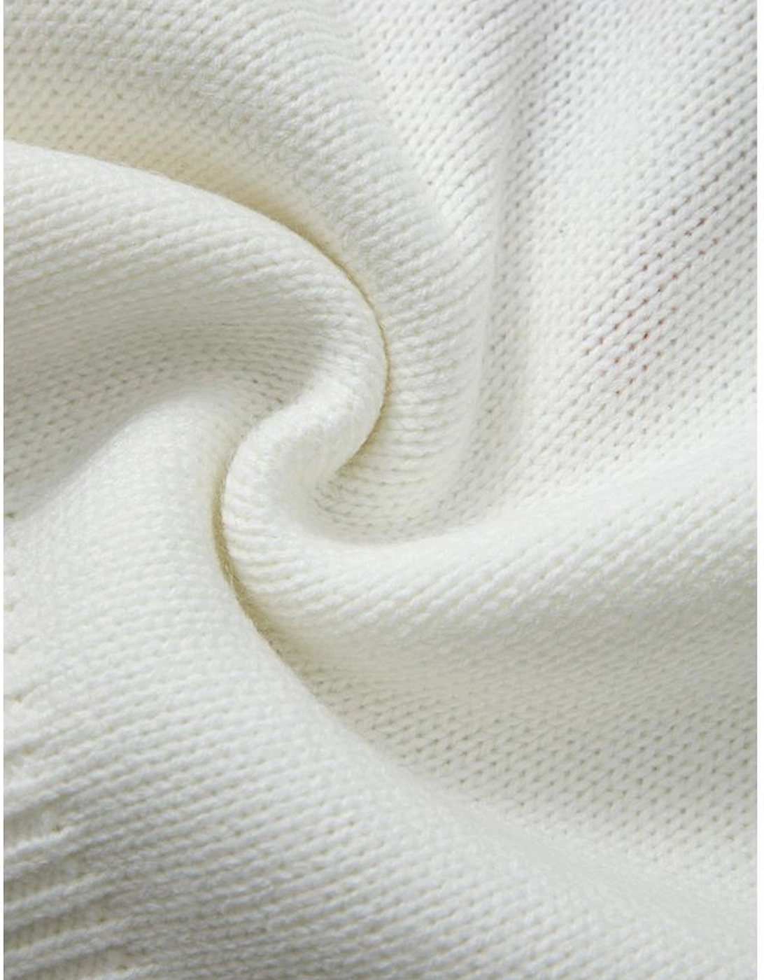 White Bow Pattern Contrast Trim Christmas Loose Graphic Sweater