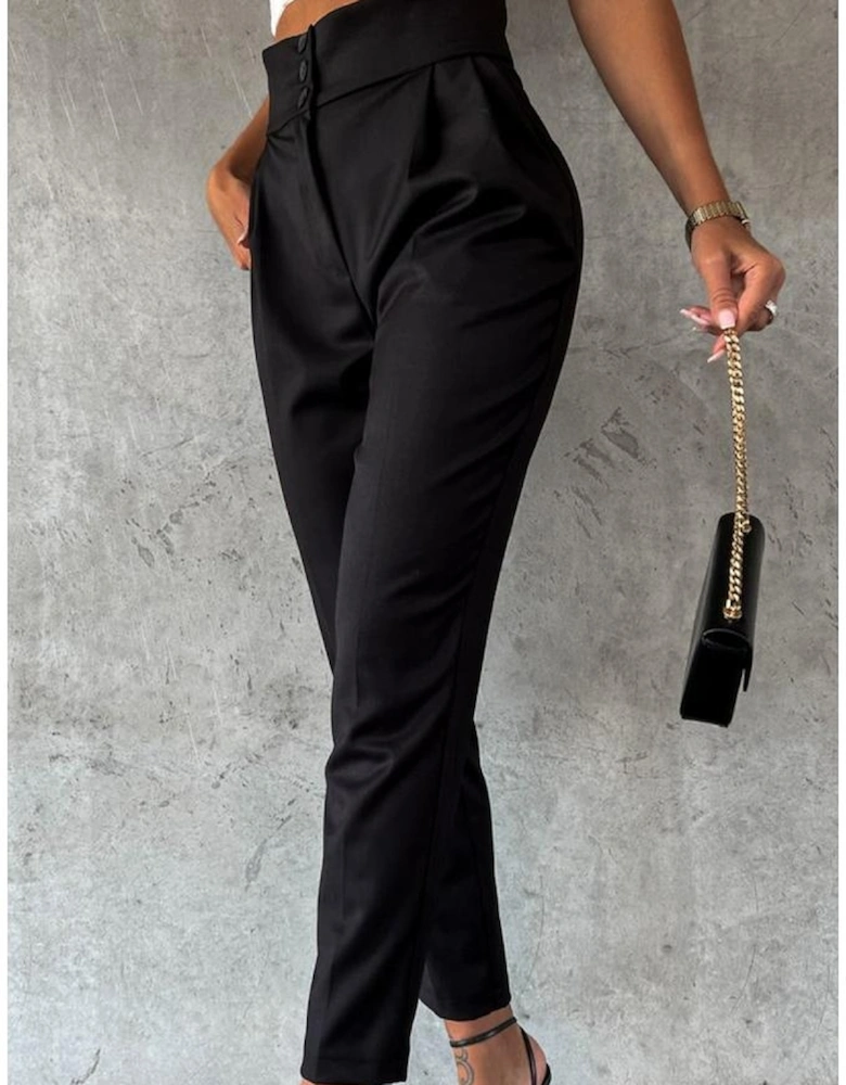 Azura Exchange Black Button High Waist Tapered Pants