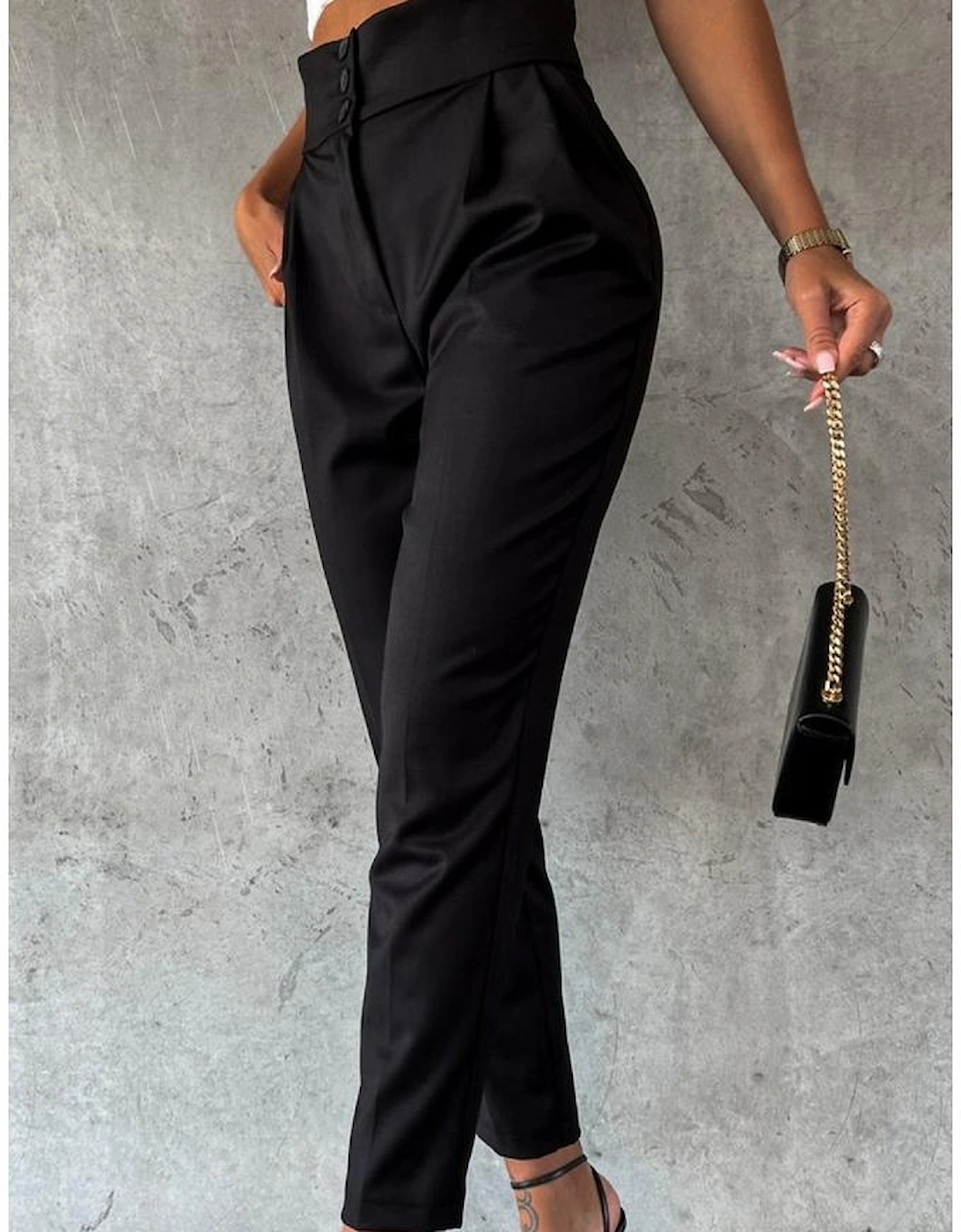 Azura Exchange Black Button High Waist Tapered Pants