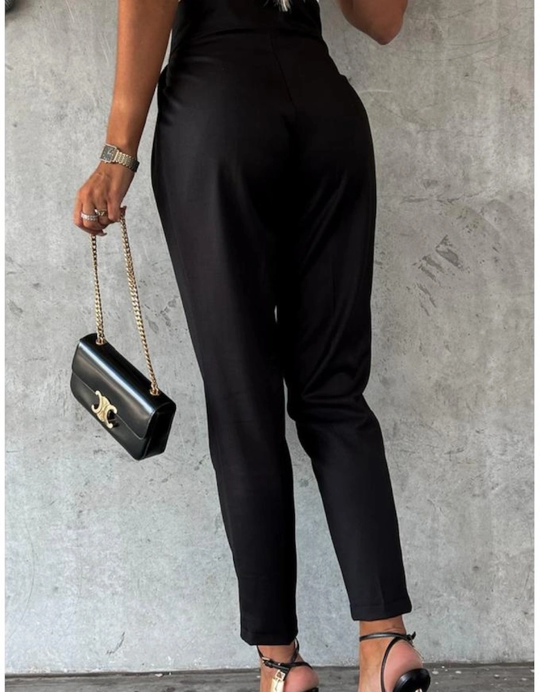 Azura Exchange Black Button High Waist Tapered Pants