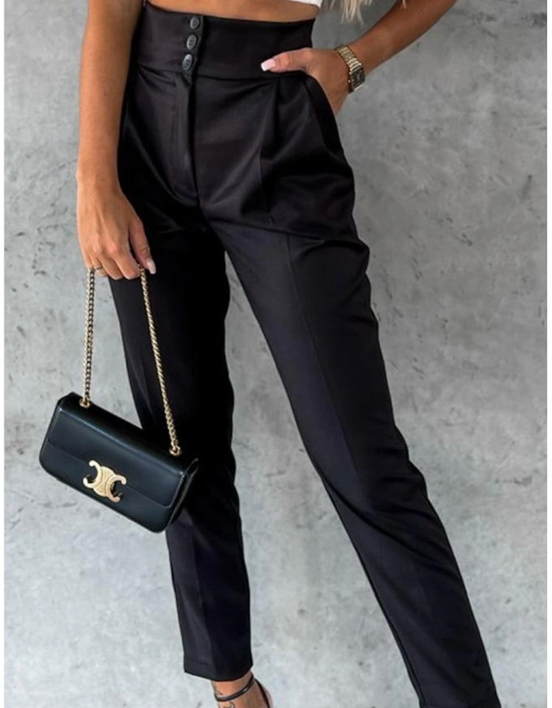 Azura Exchange Black Button High Waist Tapered Pants
