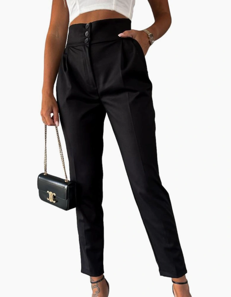 Azura Exchange Black Button High Waist Tapered Pants