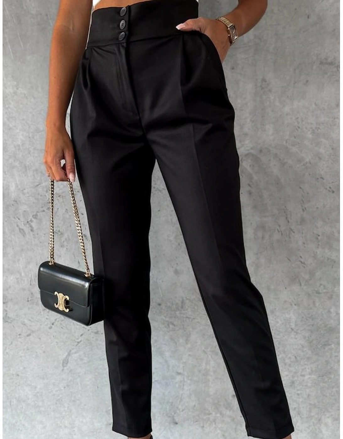 Azura Exchange Black Button High Waist Tapered Pants