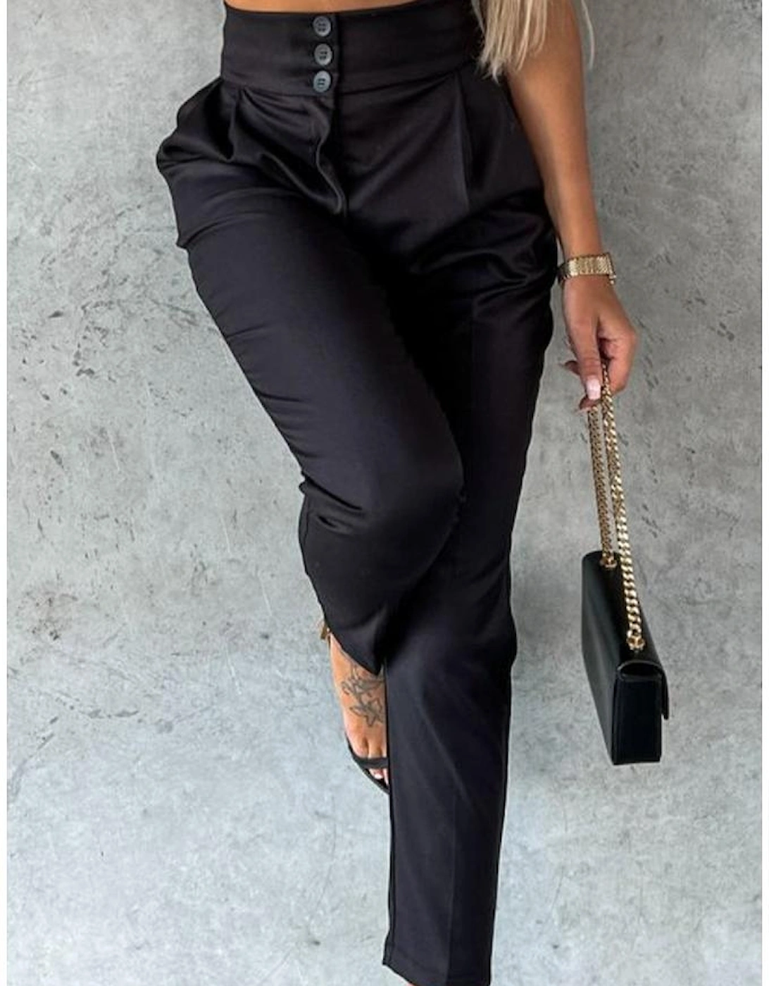 Azura Exchange Black Button High Waist Tapered Pants