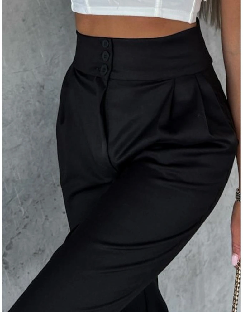 Azura Exchange Black Button High Waist Tapered Pants