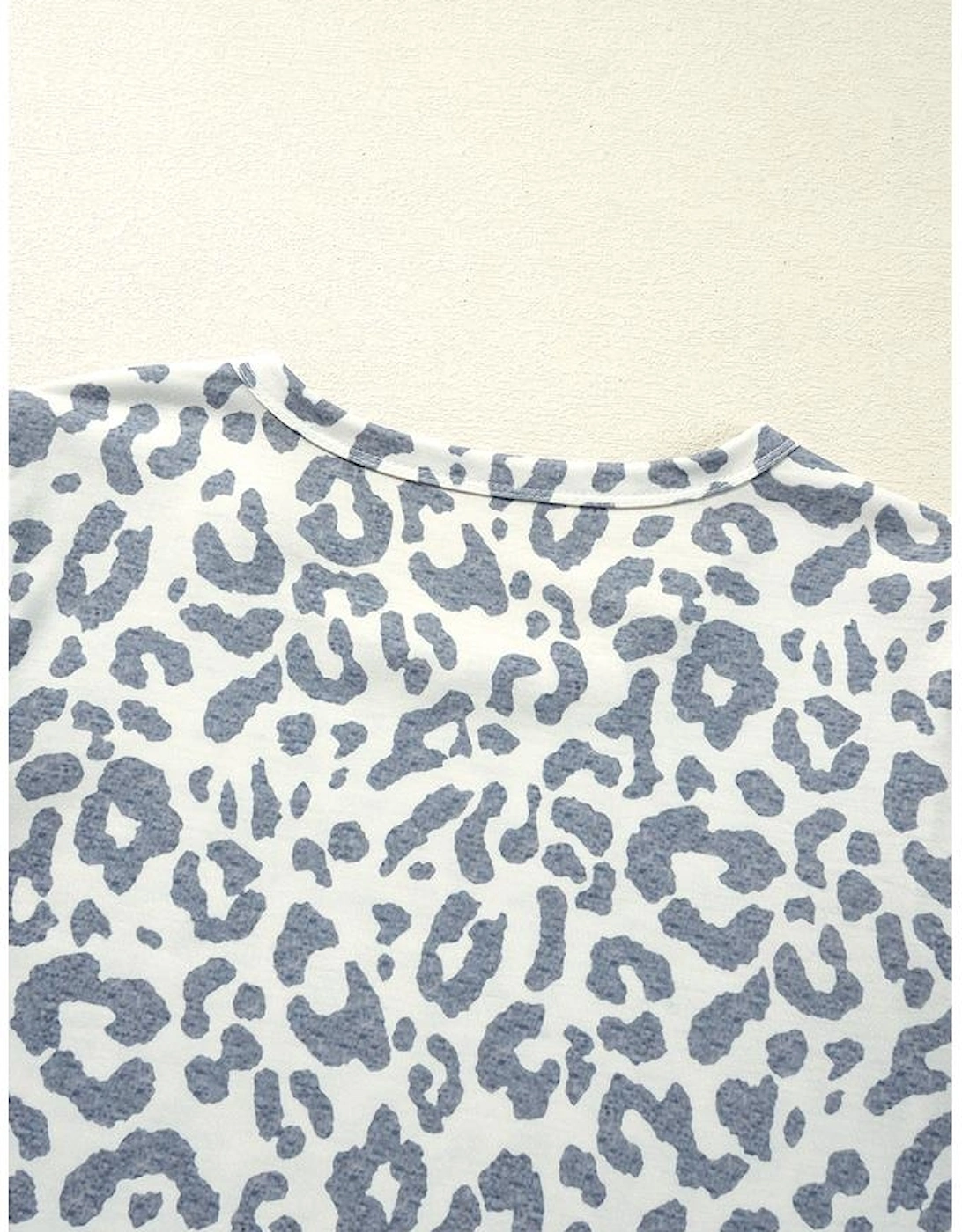 Beige Leopard Round Neck Lace Trim Petal Sleeve T Shirt