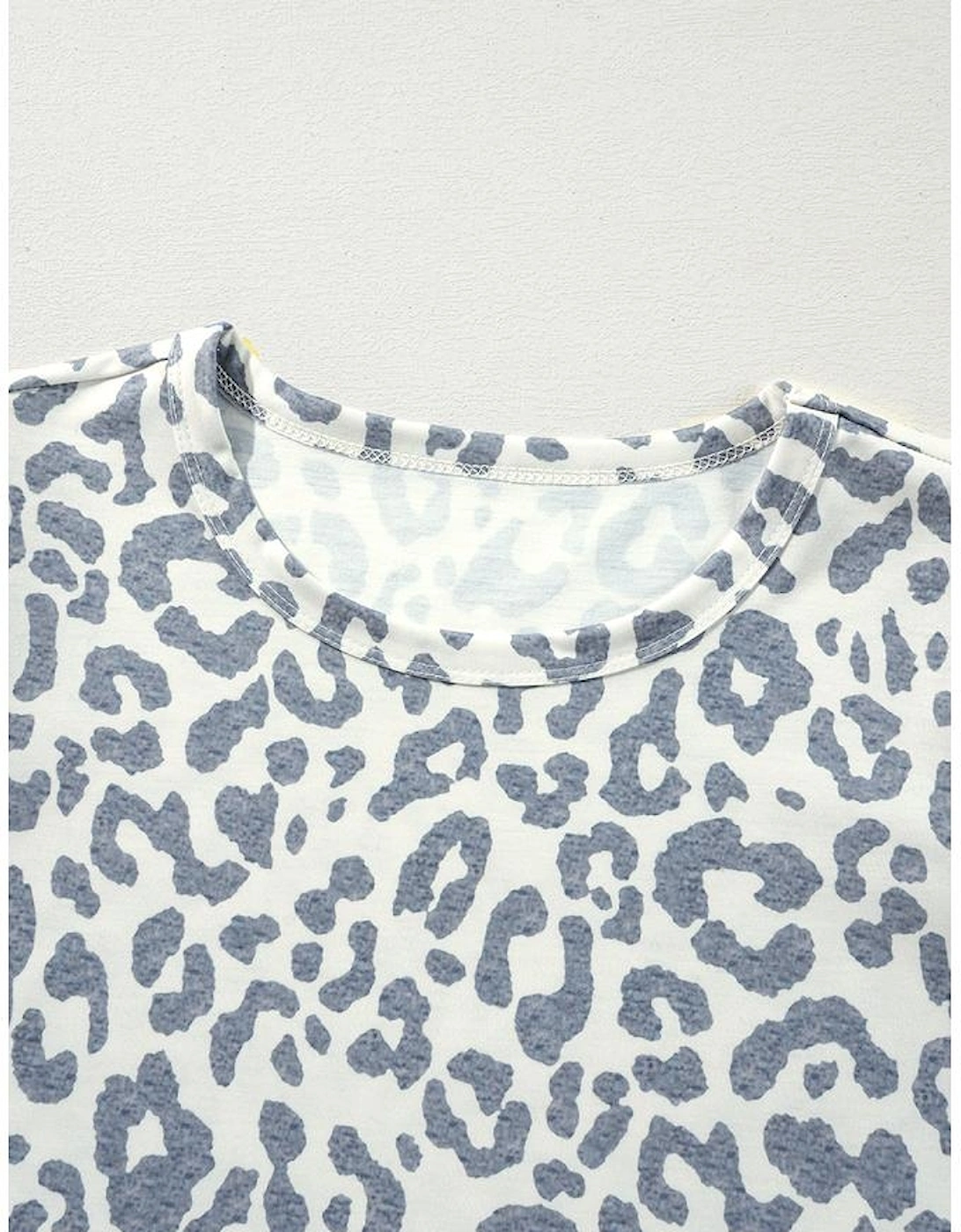 Beige Leopard Round Neck Lace Trim Petal Sleeve T Shirt