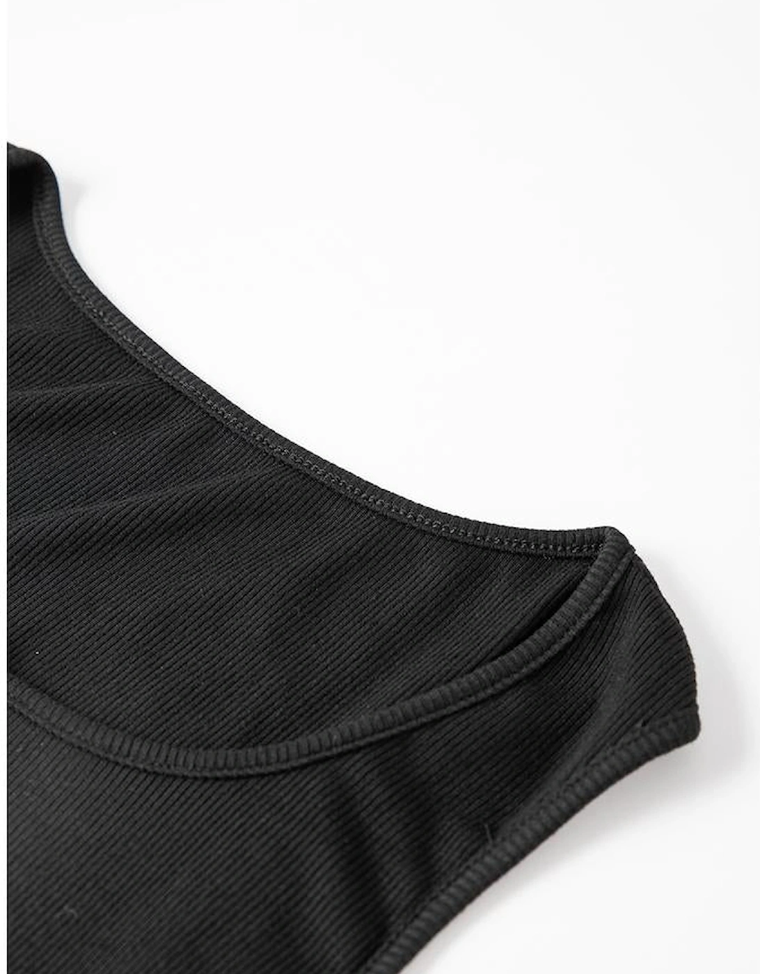 Black Drawstring Ruched Side Split Ribbed Midi Dress