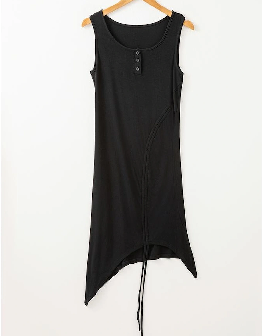 Black Drawstring Ruched Side Split Ribbed Midi Dress