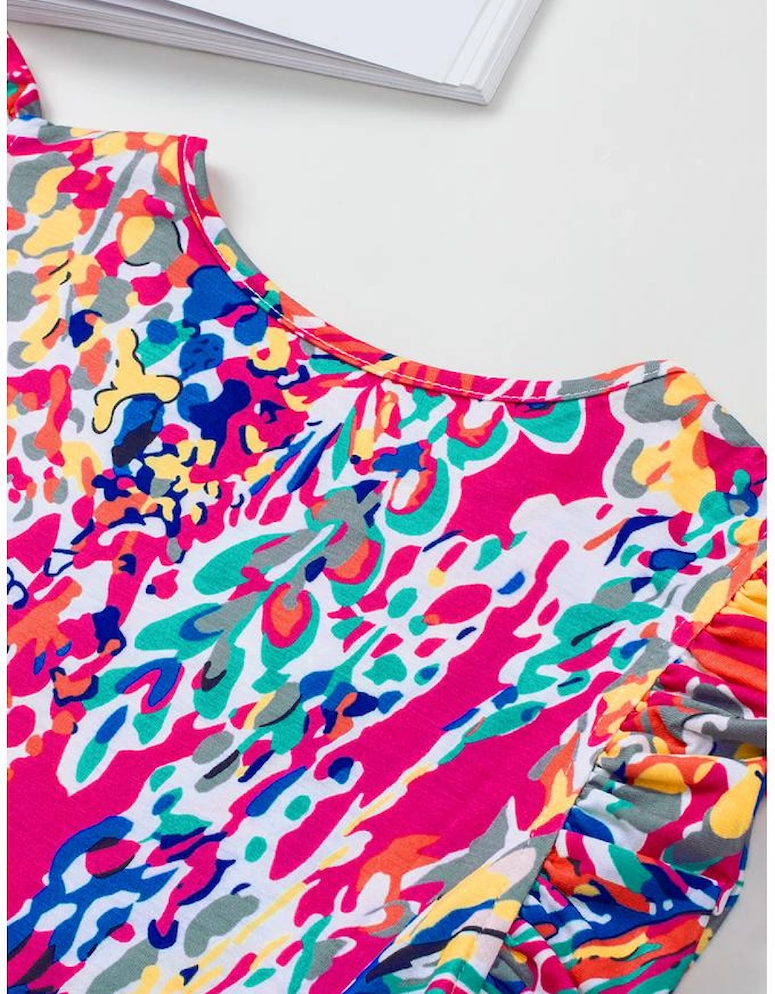 Rose Floral Print Tank Top with Ruffles