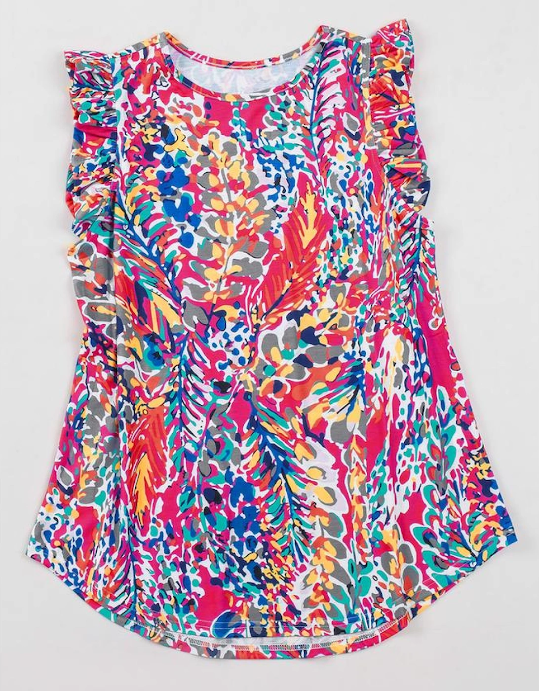 Rose Floral Print Tank Top with Ruffles