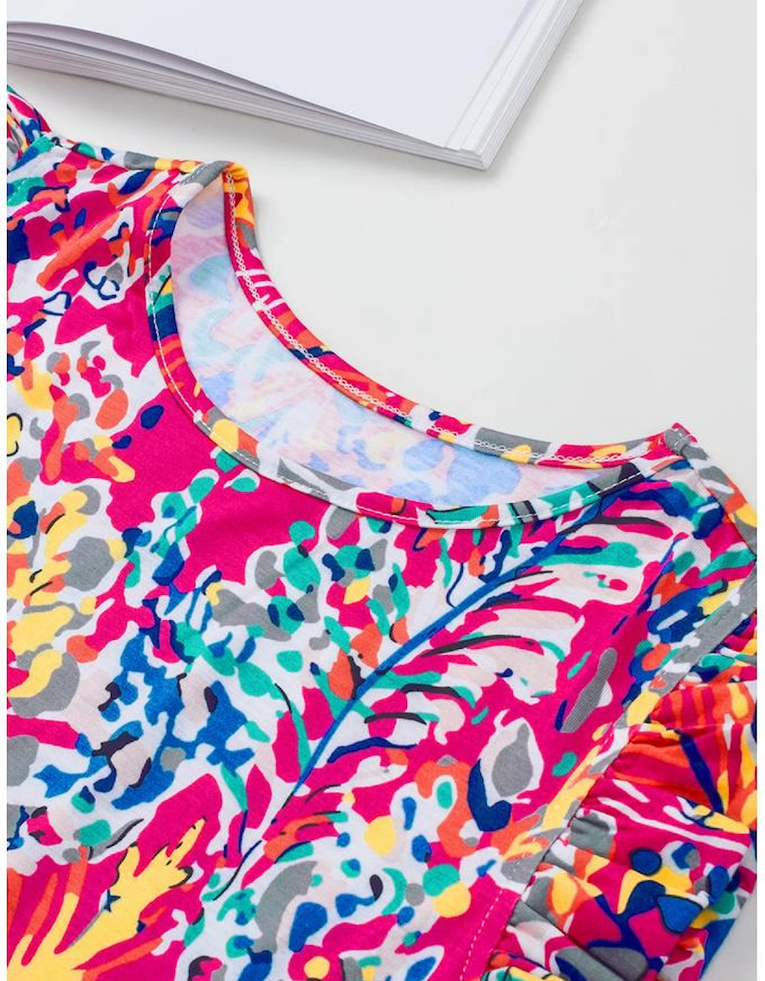 Rose Floral Print Tank Top with Ruffles