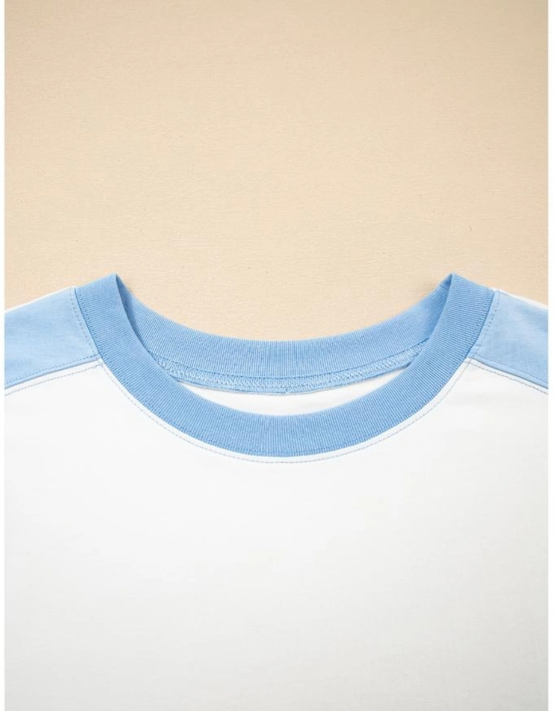 Sky Blue Color Block Exposed Seam Crew Neck T Shirt