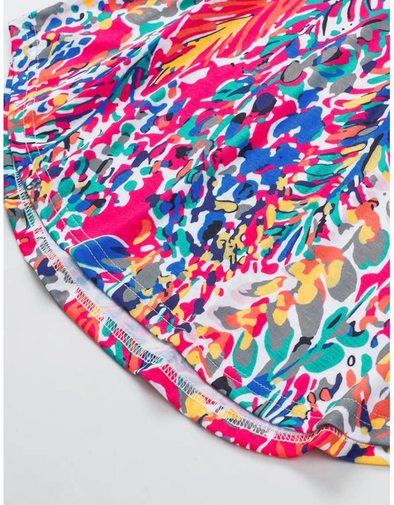 Rose Floral Print Tank Top with Ruffles