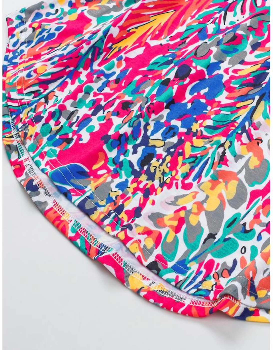 Rose Floral Print Tank Top with Ruffles