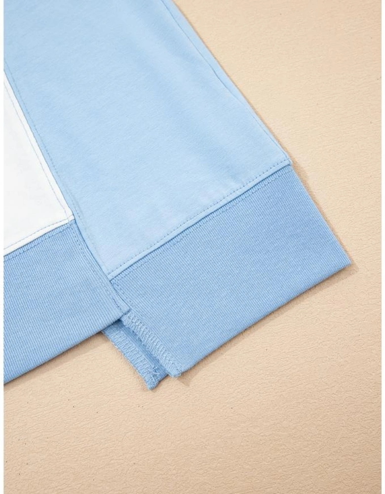 Sky Blue Color Block Exposed Seam Crew Neck T Shirt