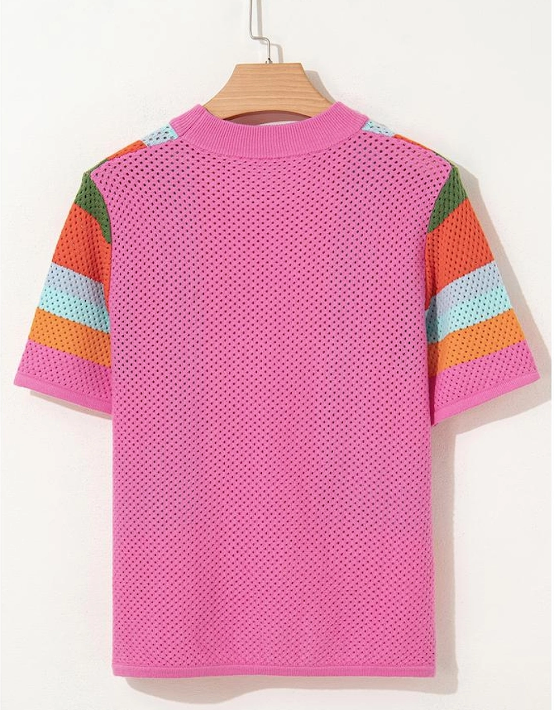 Orange Color Block Eyelet Casual Sweater T Shirt