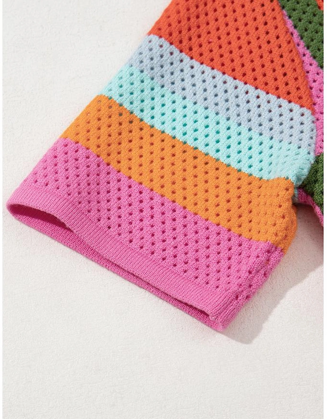 Orange Color Block Eyelet Casual Sweater T Shirt