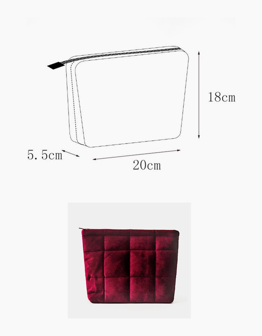 Burgundy Quilted Velour Zipper Cosmetic Organize Pouch, 8 of 7