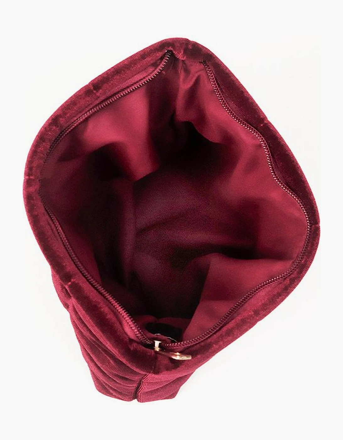 Burgundy Quilted Velour Zipper Cosmetic Organize Pouch