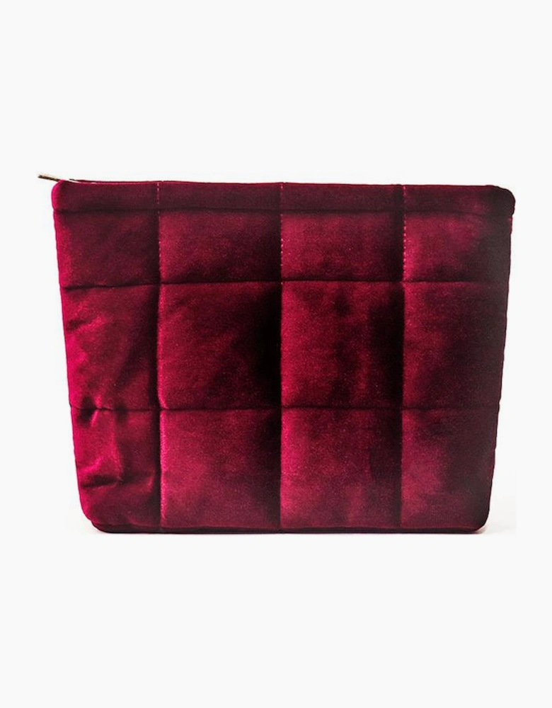 Burgundy Quilted Velour Zipper Cosmetic Organize Pouch