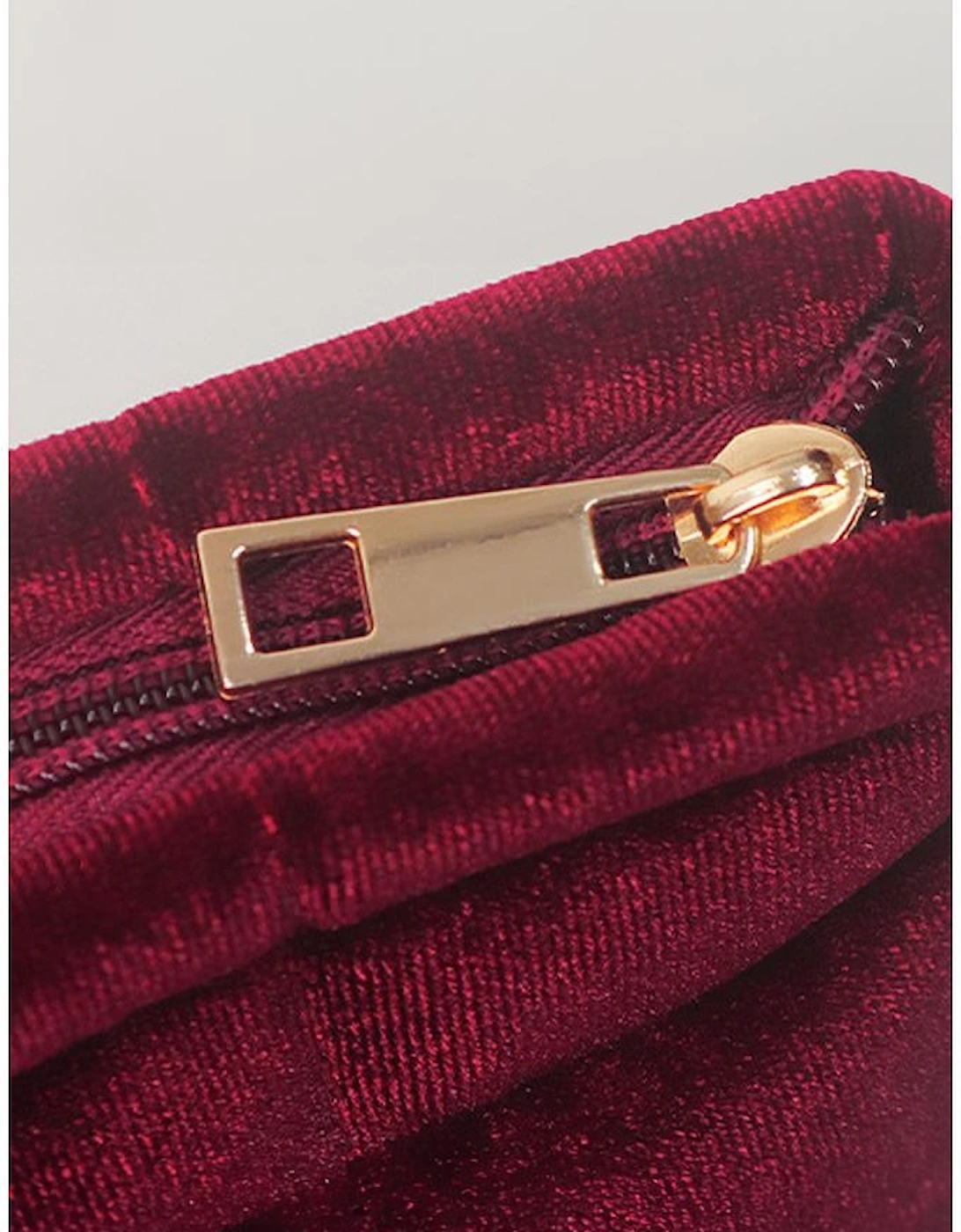 Burgundy Quilted Velour Zipper Cosmetic Organize Pouch