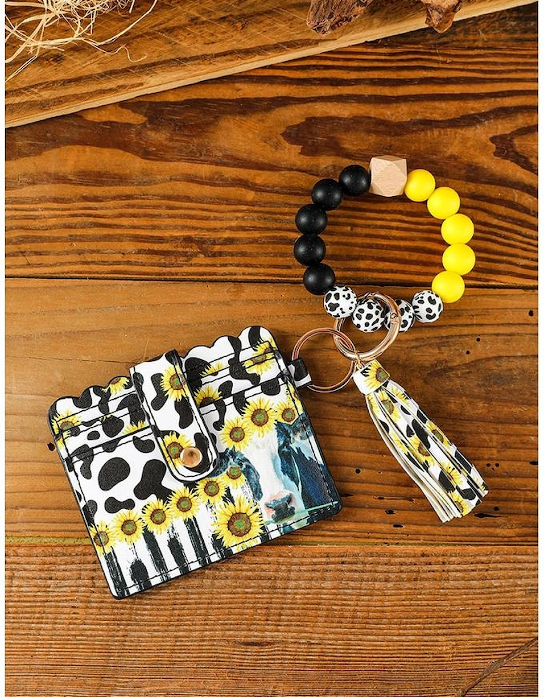 Azura Exchange Multicolor Sunflower Cow Print Silicone Bead Card Bag